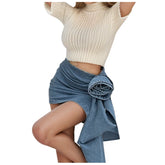 WomenMini Denim Skirt Vintage Straight Sexy Ripped Raw Short Skirt